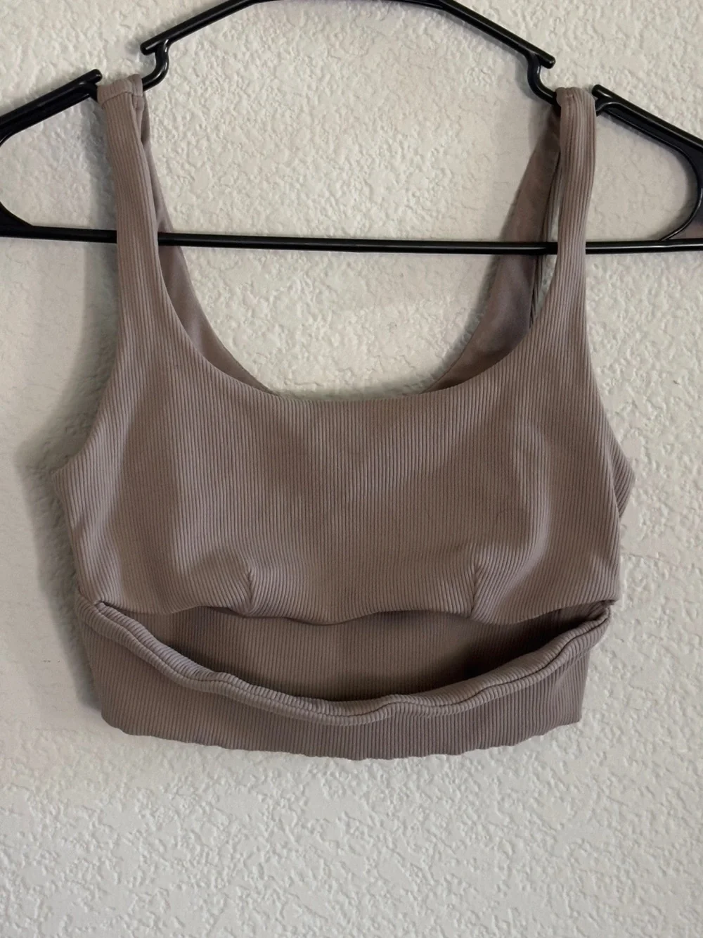 ALO Yoga Ribbed Cutout Sports Bra in Taupe